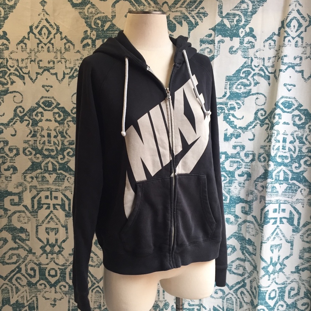 Soft Nike Black and Grey Hoodie Sweatshirt